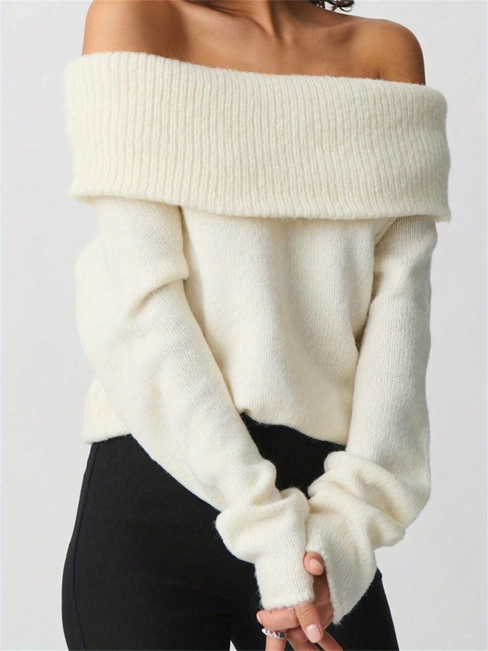 Apricot Loose Apricot Women's off shoulder Long Sleeve sweater Pullover top
